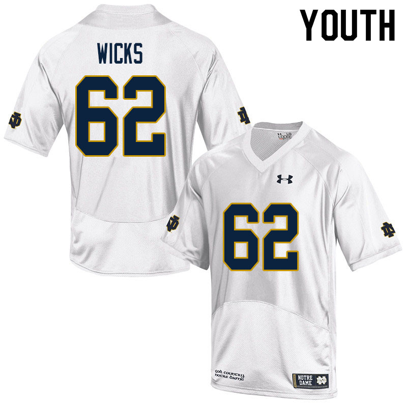 Youth NCAA Notre Dame Fighting Irish #62 Brennan Wicks Stitched College Under Armour Authentic White Football Jersey YR10J23YS